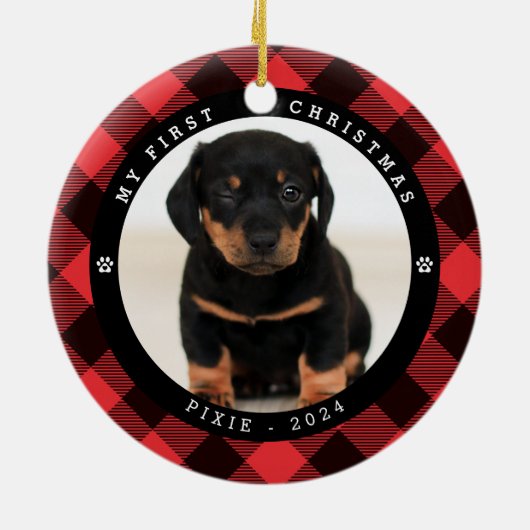 Huisdier foto 'Mijn Eerste Kerstmis' Plaid Kerstmi Keramisch Ornament (Achterkant)