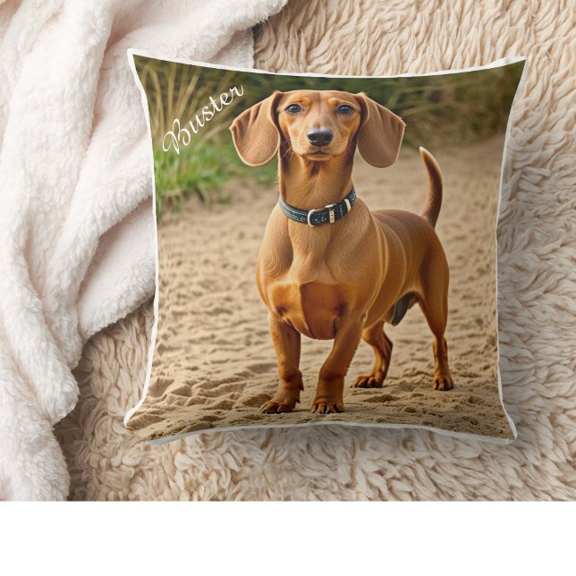 Huisdier Foto & Naam Dachshund Personaliseer Kussen (Creator heeft geüpload)