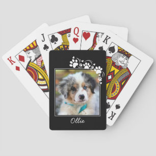 Huisdier Foto Pootafdrukken Hart Puppynaam Spelend Pokerkaarten