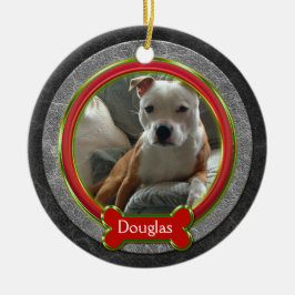 Huisdier Foto Rood Groen Grijs Leren Kerstmis Keramisch Ornament