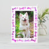 Huisdier Foto Roze Pootafdrukken Hond Verjaardag Kaart (Staand voorkant)