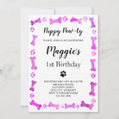 Huisdier Foto Roze Pootafdrukken Hond Verjaardag Kaart (Achterkant)