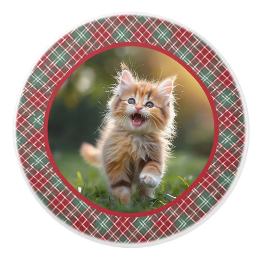 Huisdier Foto Uw Kat Hond Rood Groen Plakken Keramische Knop (Voorkant)