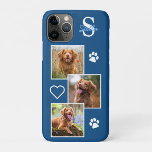 Huisdier Fotocollage Monogram Naam Blauwe Kat Hond Case-Mate iPhone Case