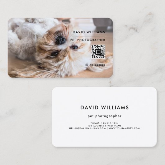 Huisdier Fotograaf QR Code Professioneel Wit Visitekaartje (Voorkant / Achterkant)