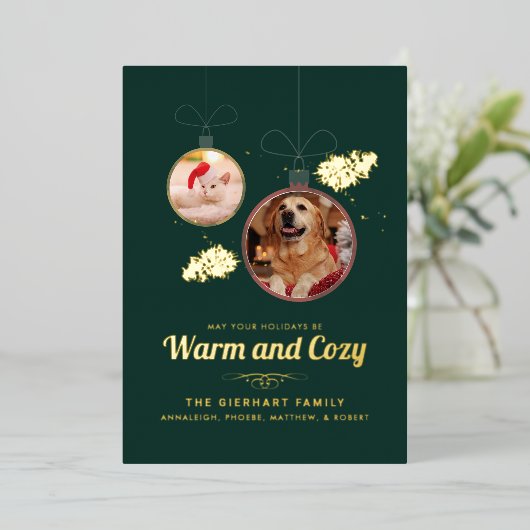 Huisdier Foto's Kerst Modern Folie Feestdagenkaart (Staand Voorkant)