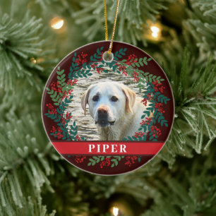 Huisdier Gepersonaliseerde Bruine Foto Kerst Krans Keramisch Ornament
