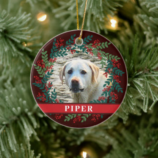 Huisdier Gepersonaliseerde Bruine Foto Kerst Krans Keramisch Ornament