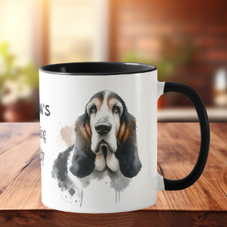 Huisdier Gram's Basset Aquarel Bruin Personaliseer Mok