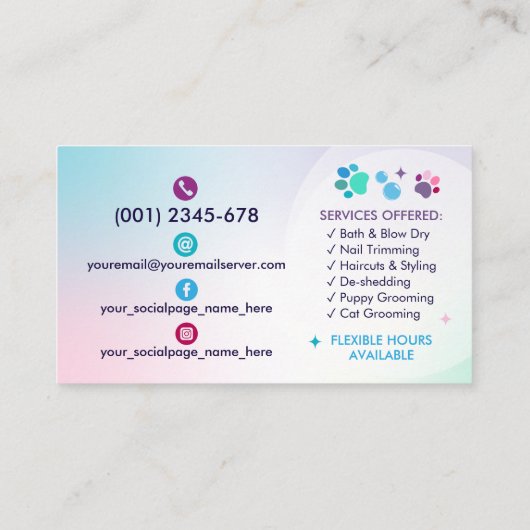 Huisdier Groomer In-Home & Mobiele Hond & Kat Groo Visitekaartje (Achterkant)