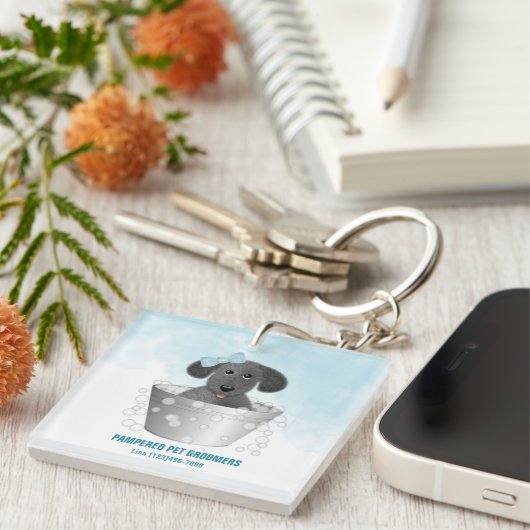 Huisdier groomer puppy in bad sleutelhanger (Voorkant Rechts)