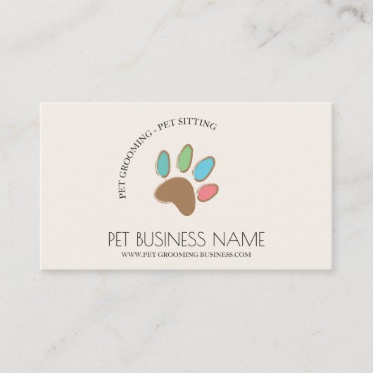 Huisdier Grooming Zittende Hond Kattenpoot Visitekaartje (Voorkant)