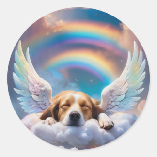 Huisdier-herdenkingssticker hond met vleugels ronde sticker