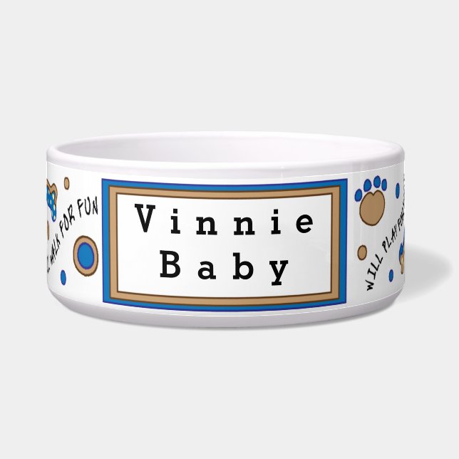 Huisdier HOND Blauwe Kom Groot "Zal Spelen voor Et (Voorkant)