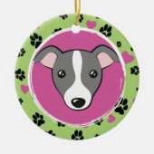 Huisdier hond cartoon Custom foto Paw prints Groen Keramisch Ornament (Voorkant)
