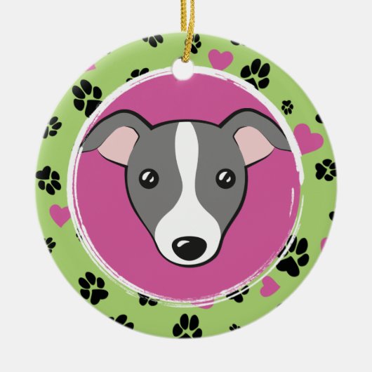 Huisdier hond cartoon Custom foto Paw prints Groen Keramisch Ornament (Voorkant)