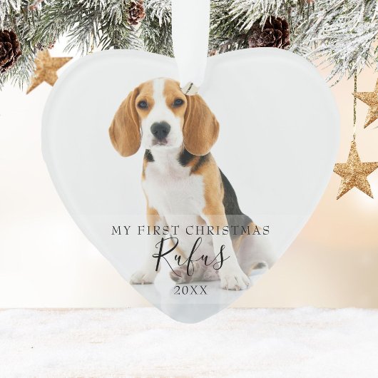 Huisdier Hond Eerste Kerst Foto's Script Ornament