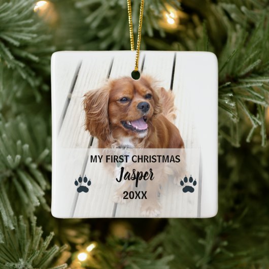 Huisdier Hond Eerste Kerstfoto's Boom Ornament (Boom)