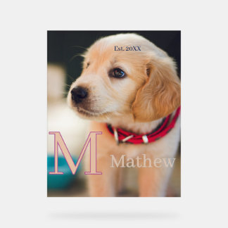 huisdier hond foto est jaar naam monogram kat oude acryl bord