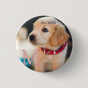 huisdier hond foto ets jaar naam monogram kat oude ronde button 3,2 cm