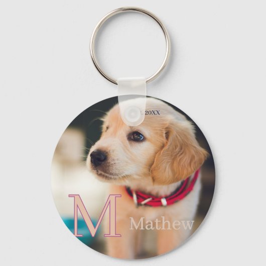 huisdier hond foto ets jaar naam monogram kat oude sleutelhanger (Voorkant)