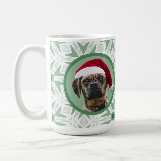 Huisdier Hond Foto met Santa Hoed op Groene Sneeuw Koffiemok (Links)