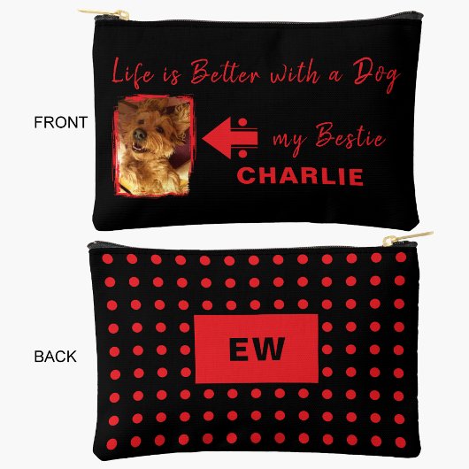 Huisdier Hond foto naam initialen zwart rood Etui