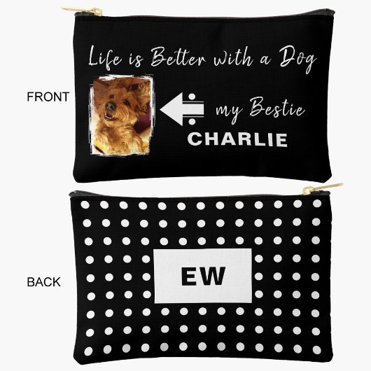 Huisdier Hond foto naam initialen zwart wit Etui