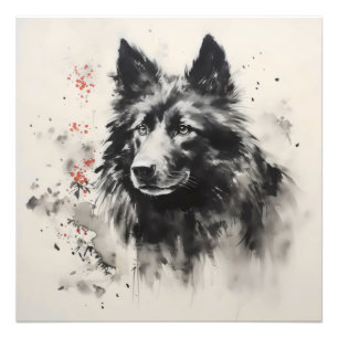 Huisdier Hond Inkt Schilderen Foto Afdruk