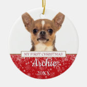 Huisdier Hond Kat 2 Foto Eerste Kerstmis Keramisch Ornament (Voorkant)