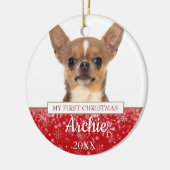 Huisdier Hond Kat 2 Foto Eerste Kerstmis Keramisch Ornament (Links)