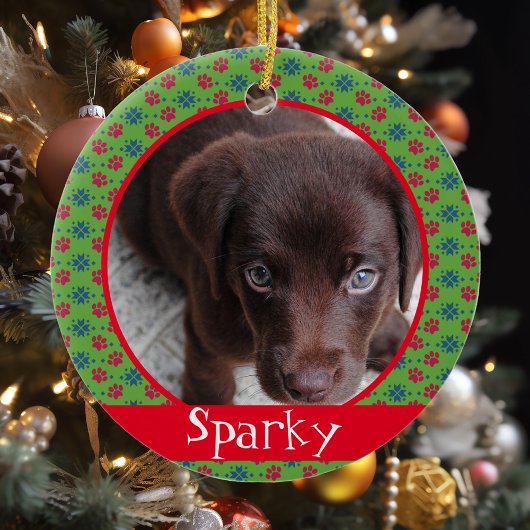 Huisdier Hond Kat Foto Pootafdrukken Monogram Keramisch Ornament