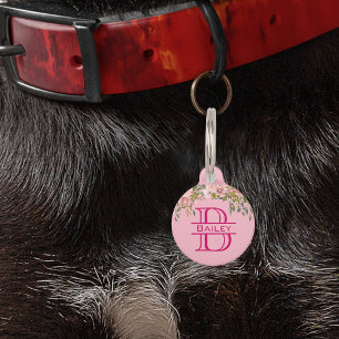 Huisdier Hond Kat Monogram Merk Roze Bloem Meisje  Huisdierpenning