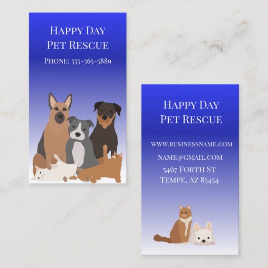 Huisdier Hond Kat Rescue Zitting Service Dag Zorg Visitekaartje (Voorkant / Achterkant)