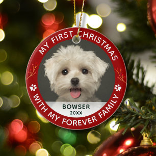 Huisdier Hond Mijn eerste Kerst Custom Foto Rood Keramisch Ornament