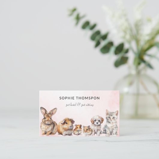 Huisdier hotel & huisdier zitten visitekaartje (Staand voorkant)