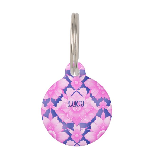 Huisdier ID Tag Levendig roze fancy  Huisdierpenning (Voorkant)