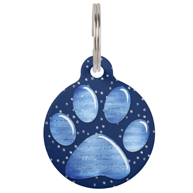 Huisdier ID Tag - Sparkles Blue1 Paw Print Huisdierpenning (Voorkant)