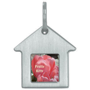 Huisdier ID-tags Roze Tulp Bloemen voor Katten Huisdieren Naamplaatje