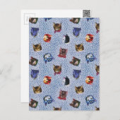 Huisdier Kat Blauw Stippen Kitten Aquarel Briefkaart (Voorkant / Achterkant)