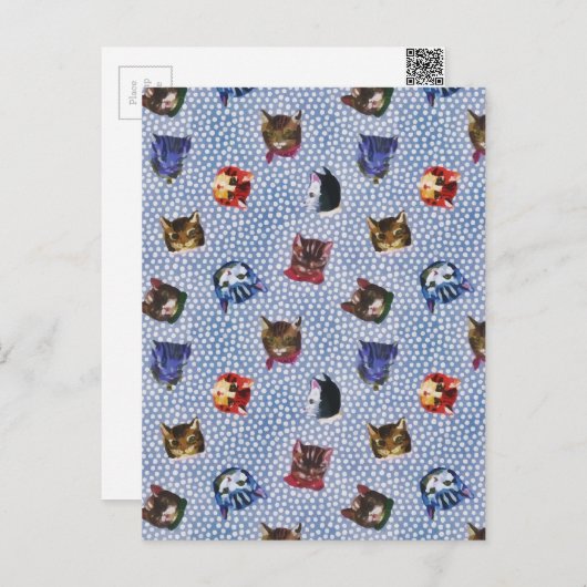 Huisdier Kat Blauw Stippen Kitten Aquarel Briefkaart (Voorkant / Achterkant)