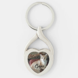 Huisdier Kat Custom Foto met  Naam Sleutelhanger