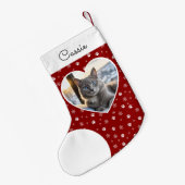Huisdier Kat Foto Crimson Rood Gepersonaliseerd Kleine Kerstsok (Achterkant (Hangend))