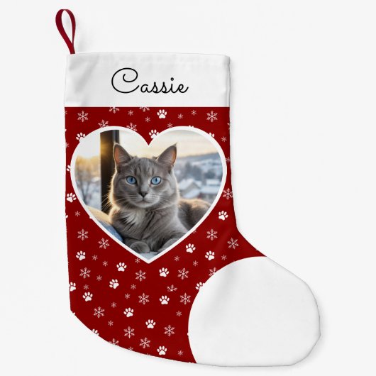 Huisdier Kat Foto Crimson Rood Gepersonaliseerd Kleine Kerstsok (Voorkant)