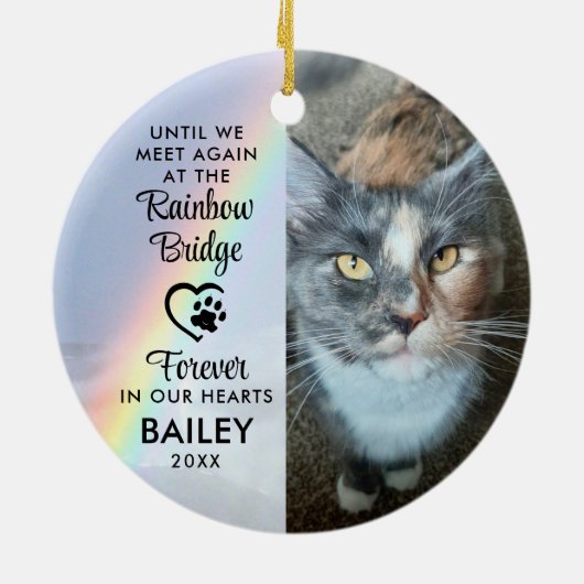 Huisdier Kat Herdenkingsfoto Regenboogbrug Keramisch Ornament (Achterkant)