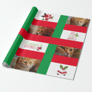 Huisdier Kat Hond Foto Personaliseer Kerstvakantie Cadeaupapier