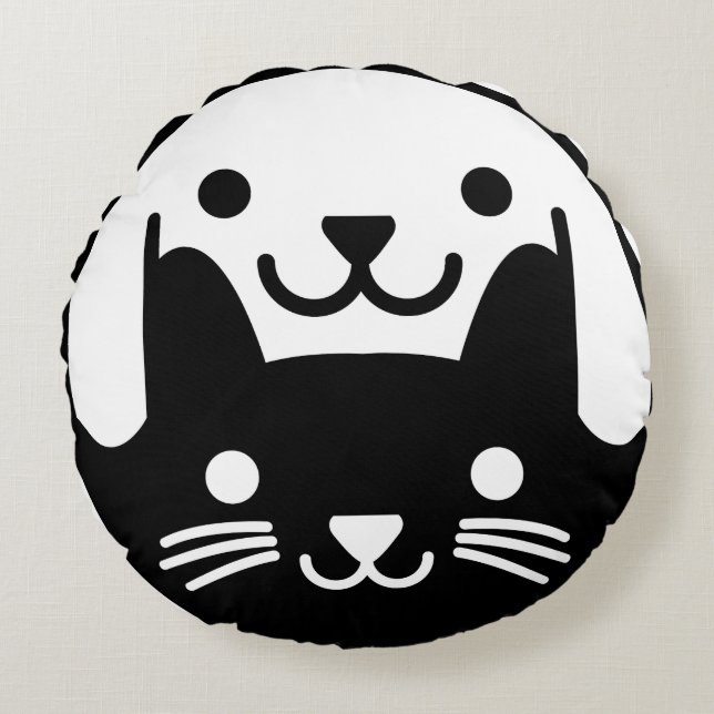 Huisdier Kat Hond Yin Yang Rond Kussen (Voorkant)