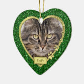 Huisdier Kat Memorial Groen Goud Hart Foto Kerstmi Keramisch Ornament (Links)