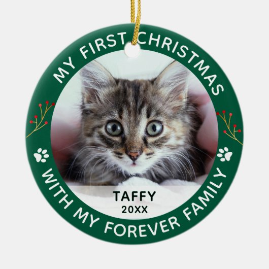 Huisdier kat Mijn eerste kerst aangepaste foto Keramisch Ornament (Voorkant)