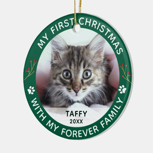 Huisdier kat Mijn eerste kerst aangepaste foto Keramisch Ornament (Links)